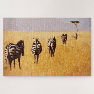 Serene Safari - Zebras im goldenen Grasland Puzzle
