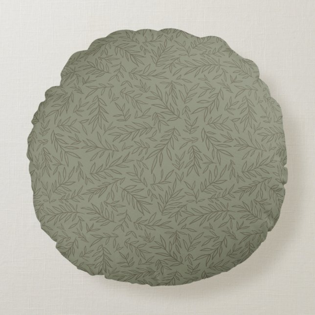 Serene Sage Green | Tiefwald Calm Tone-on-Tone Rundes Kissen (Vorderseite)