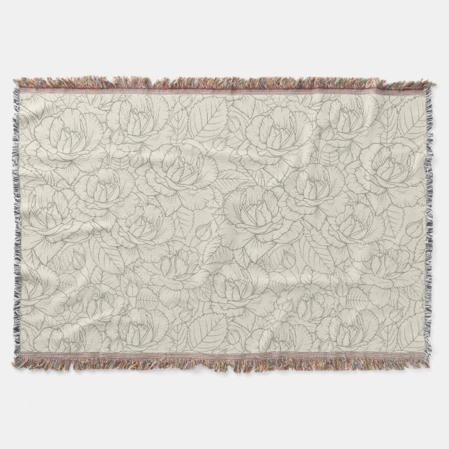 Serene Sage Green | Vintage Blossom Rose Decke (Vorderseite)