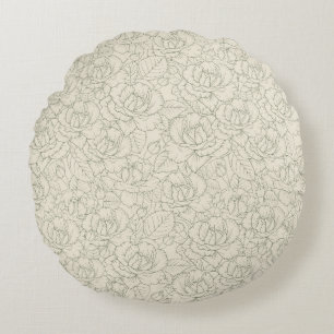 Serene Sage Green Vintage Blossom Rose Rundes Kissen
