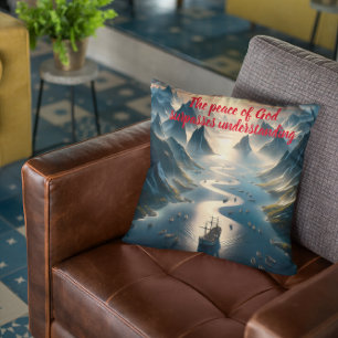 Serene Sail: Boot, Wasser, Berge Kissen