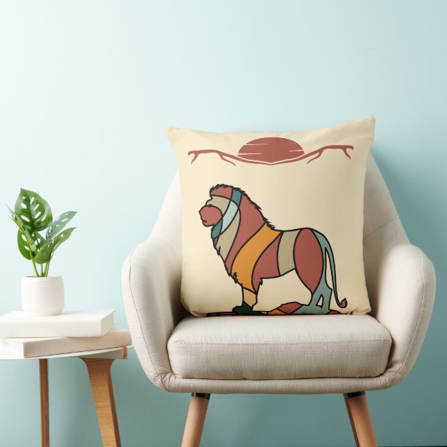 Serene Savanna Kind Lion Abstract Modern Earthy  Kissen (Stuhl )