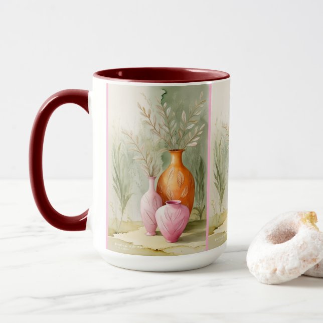 Serene Schiffe | Orange & Pink Art Tasse (Mit Donut)