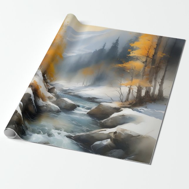 Serene schneebedeckte Flusslandschaft Geschenkpapier (Ungerollt)