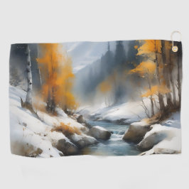 Serene schneebedeckte Flusslandschaft Golfhandtuch