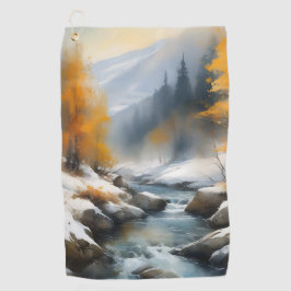 Serene schneebedeckte Flusslandschaft Golfhandtuch