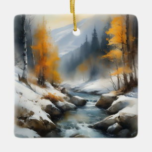 Serene schneebedeckte Flusslandschaft Keramikornament