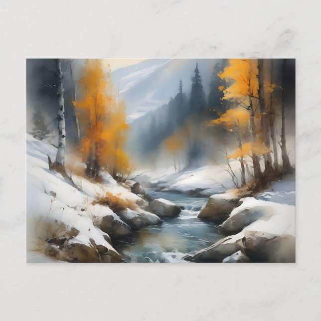 Serene schneebedeckte Flusslandschaft Postkarte (Vorderseite)