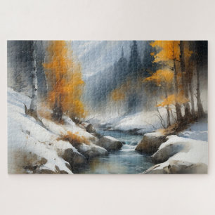 Serene schneebedeckte Flusslandschaft Puzzle