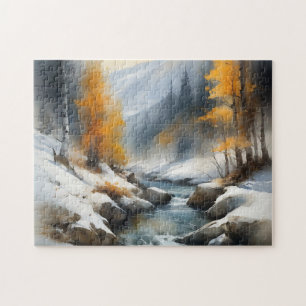 Serene schneebedeckte Flusslandschaft Puzzle