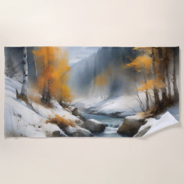 Serene schneebedeckte Flusslandschaft Strandtuch