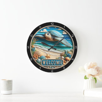 Serene Sea Turtle Beach Willkommenszeit Große Wanduhr
