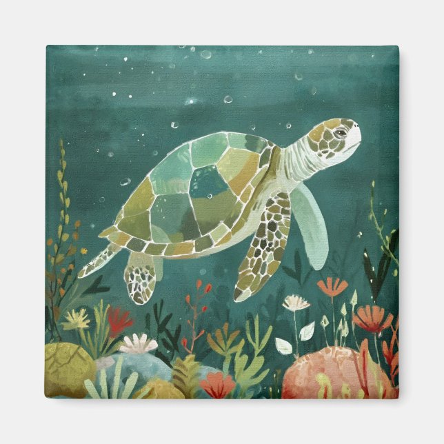 Serene Sea Turtle: Unterwasseroase Magnet (Vorne)