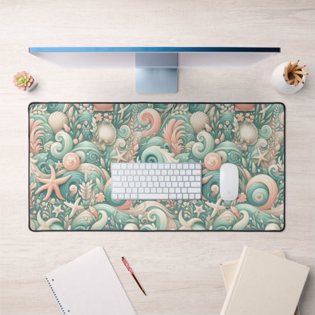 Serene Seashore Wirbel: PastellOcean Whispers Schreibtischunterlage (Büro 1)
