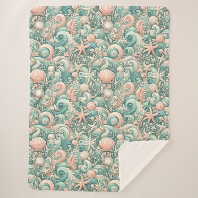 Serene Seashore Wirbel: PastellOcean Whispers Sherpadecke (Vorderseite)