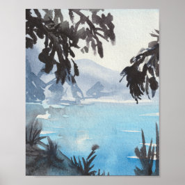 Serene Seelandschaft Aquarell-Wandkunst-Druck Poster