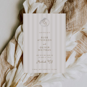 Serene Shell Monogram Küstenstreifen Hochzeit Save The Date