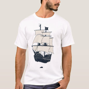 "Serene Ship on Sea - Nautical T - Shirt Design"