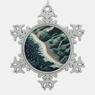 Serene Shores Schneeflocken Zinn-Ornament