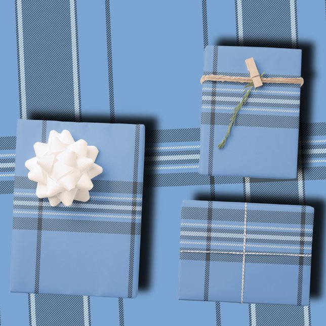 Serene Sky Blue and Slate Winter Tartan Plaid Geschenkpapier Set (Von Creator hochgeladen)