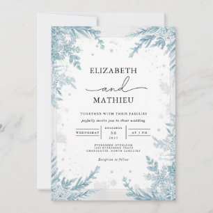 Serene Sky Blue Winter Botanical Wedding Einladung