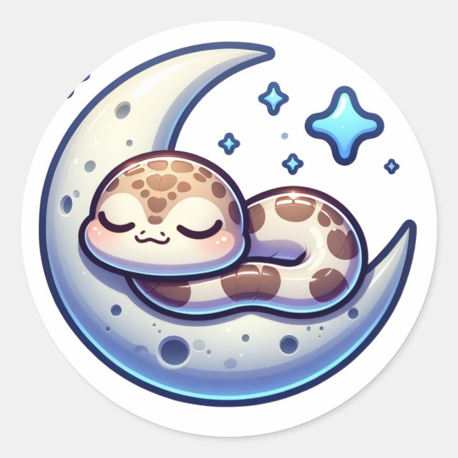 Serene Snake in Crescent Moon Runder Aufkleber (Vorderseite)