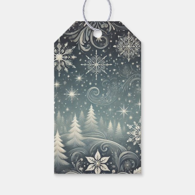 Serene Snowy Forest Gift Tags Geschenkanhänger (Vorderseite)