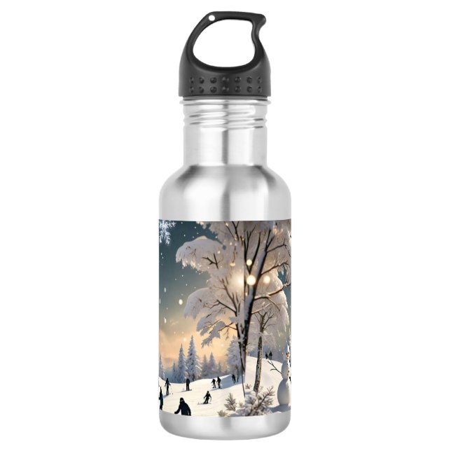 "Serene Snowy Nights" Edelstahlflasche (Vorderseite)
