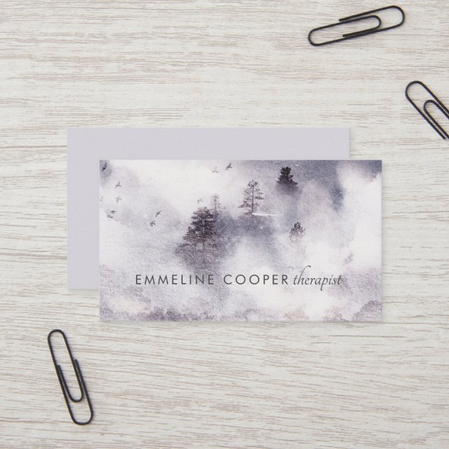Serene Soft Watercolor Trees Business Card Visitenkarte (Vorderseite/Rückseite Beispiel)