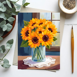 Serene Sonnenblumen   Gelbe Florale Wasserfarben Postkarte