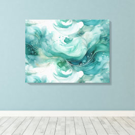 Serene Splash: Abstrakte Wasserfarbe in Aquamarin Leinwanddruck