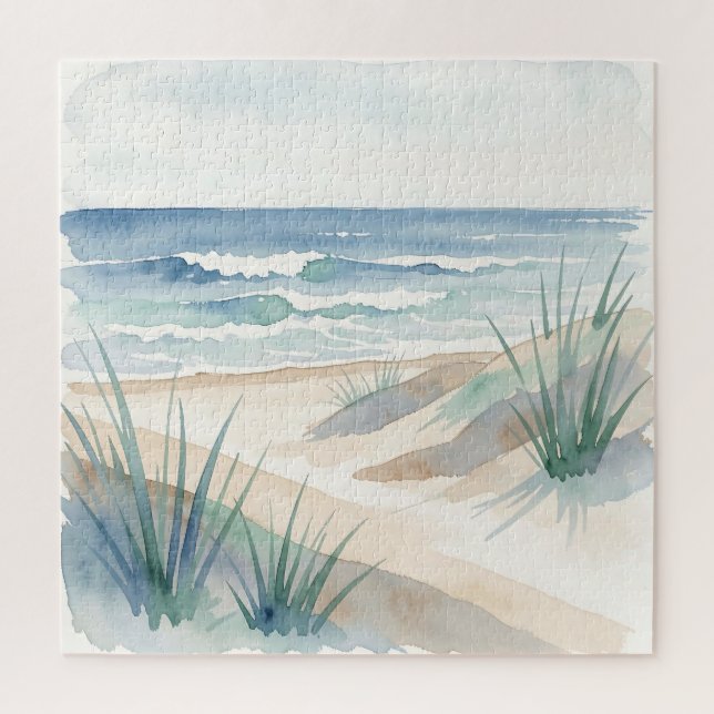 Serene Stranddünen Ozean Wasserfarbe Küste  Puzzle (Vertikal)