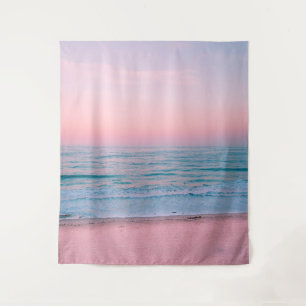 Serene Sunset Abstrakter Strand in Blaurosa Past Wandteppich