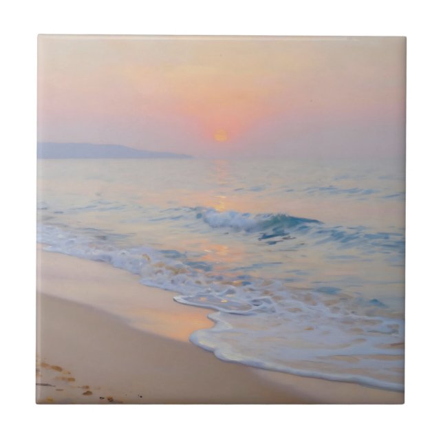 Serene Sunset Beach Ocean Glow Fliese (Vorderseite)