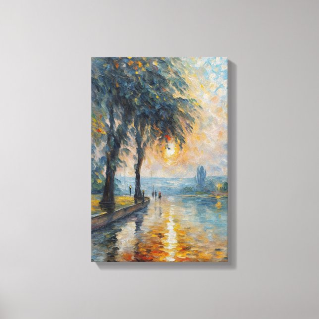 Serene Sunset by Water Impressionist Landschaft Ku Leinwanddruck (Vorderseite)