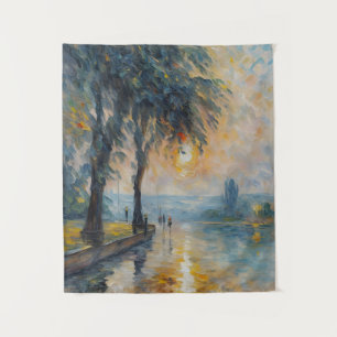 Serene Sunset by Water Impressionist Landschaft Ku Wandteppich