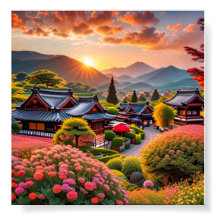 Serene Sunset Over Japanese Garden, Landschaft