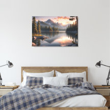 Serene Sunset Over Mountain Lake Canvas Print