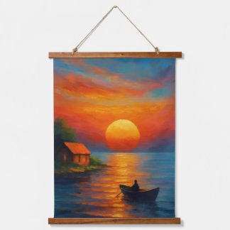 Serene Sunset Over the Lake – Topped Wall Tapestry Wandteppich Mit Holzrahmen