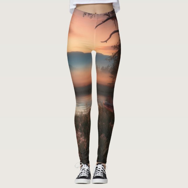 Serene Sunset Print High Waisted Leggings - Natur (Vorderseite)