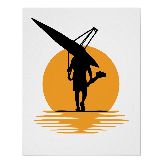 Serene Sunset Rowing:Minimalistische Oarsman-Silho Poster (Vorderseite)