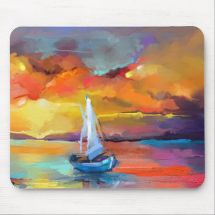 Serene Sunset Sailboat Art Mousepad