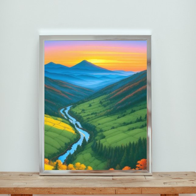 Serene Sunset über einem Windfluss Fotodruck (Von Creator hochgeladen)