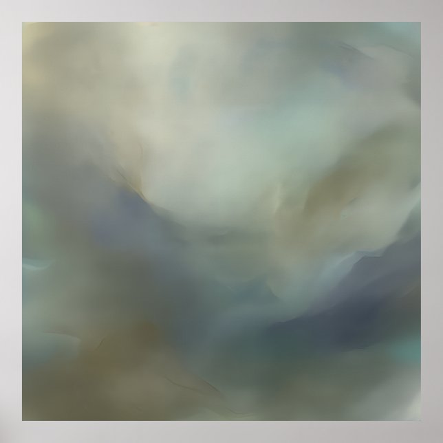 Serene Teal Blue Abstract Waves Ethereal Landscape Poster (Vorne)