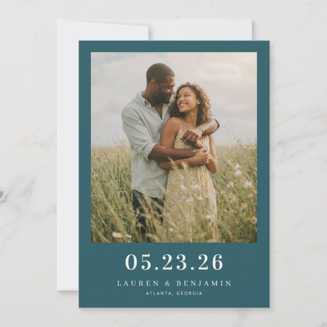 Serene Teal Romantic Photo Save The Date (Vorderseite)
