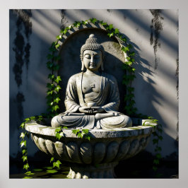 Serene Tranquil Buddha Fountain Poster