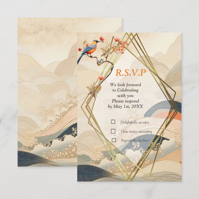 Serene Tranquility Ikebana japanisches Thema RSVP Karte (Vorne/Hinten)