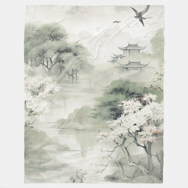 Serene Tranquility japanisches Thema Fleecedecke (Vorderseite)