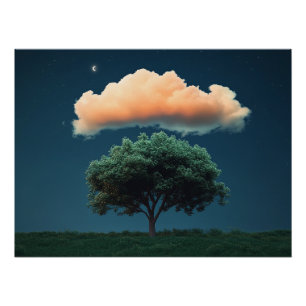 Serene Tree and Cloud - Entspannender Nachthimmel Poster
