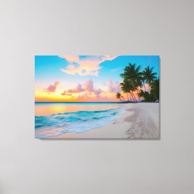 Serene Tropical Beach Sunset Wrapped Canvas Leinwanddruck (Vorderseite)